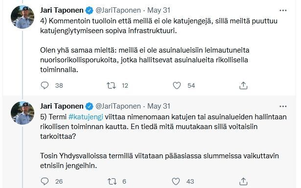 Jari Taponen kielsi vuosia putkeen, ja edelleenkin väittää, ettei Suomessa ole minkäänlaisia katujengejä, sekä että toiminnan yhdistäminen muslimeihin on kuulemma rasismia. Jari Taponen kielsi vuosia putkeen, ja edelleenkin väittää, ettei Suomessa ole minkäänlaisia katujengejä, sekä että toiminnan yhdistäminen muslimeihin on kuulemma rasismia.