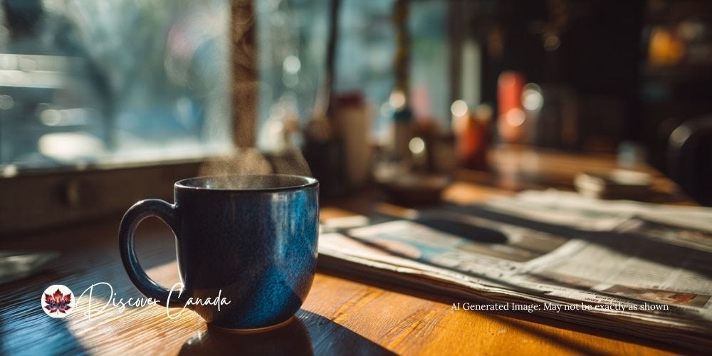 Steaming coffee mug on a diner counter with winter light glowing through a frosted window. Steaming coffee mug on a diner counter with winter light glowing through a frosted window.