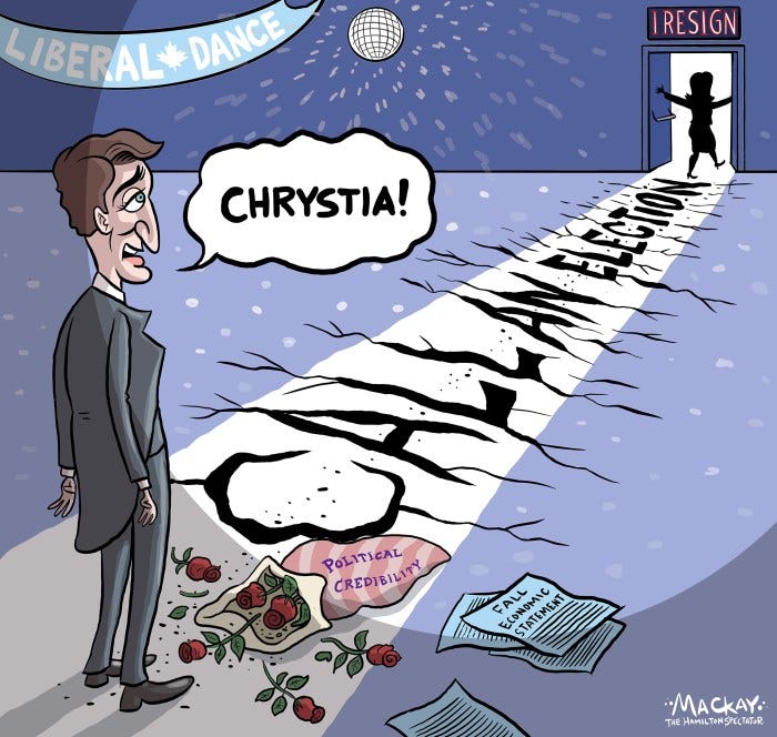 The resignation of Chrystia Freeland, Trudeau's top ally and Finance Minister, coupled with rising cabinet instability, signals a deepening crisis for the Prime Minister's leadership as public confidence wanes.