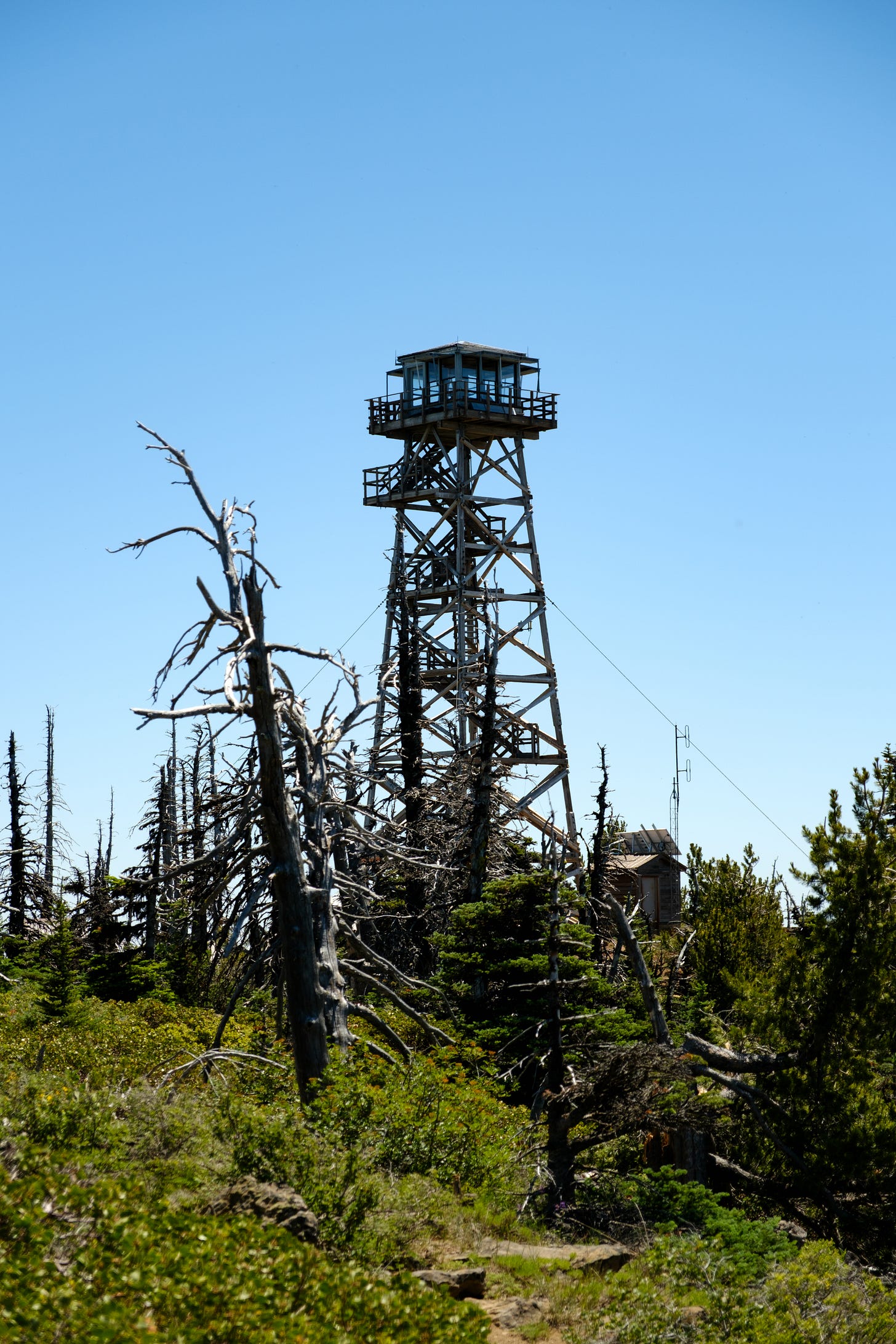 A fire lookout atop Black Butte in Central Oregon, still in use during fire season. 