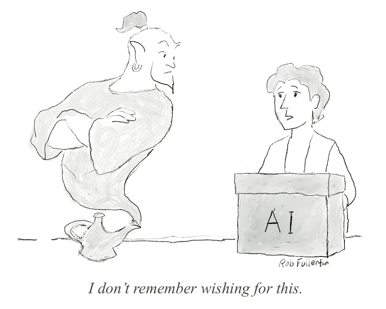 The AI genie is officially out of the bottle - A cartoon by Rob Fullerton The AI genie is officially out of the bottle - A cartoon by Rob Fullerton