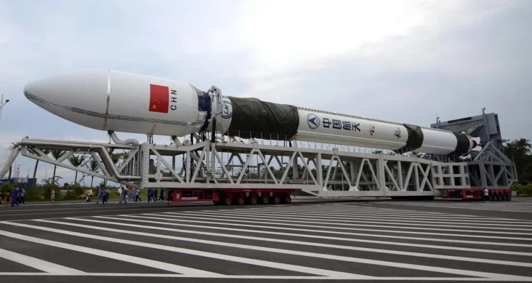 The Long March 12 Y8 vehicle atop of its transporter-erector being brought to Commercial Launch Pad 2. The Long March 12 Y8 vehicle atop of its transporter-erector being brought to Commercial Launch Pad 2.