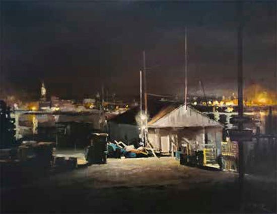 Night Wharf, 14 x 18", Acrylic, © Christopher Leeper