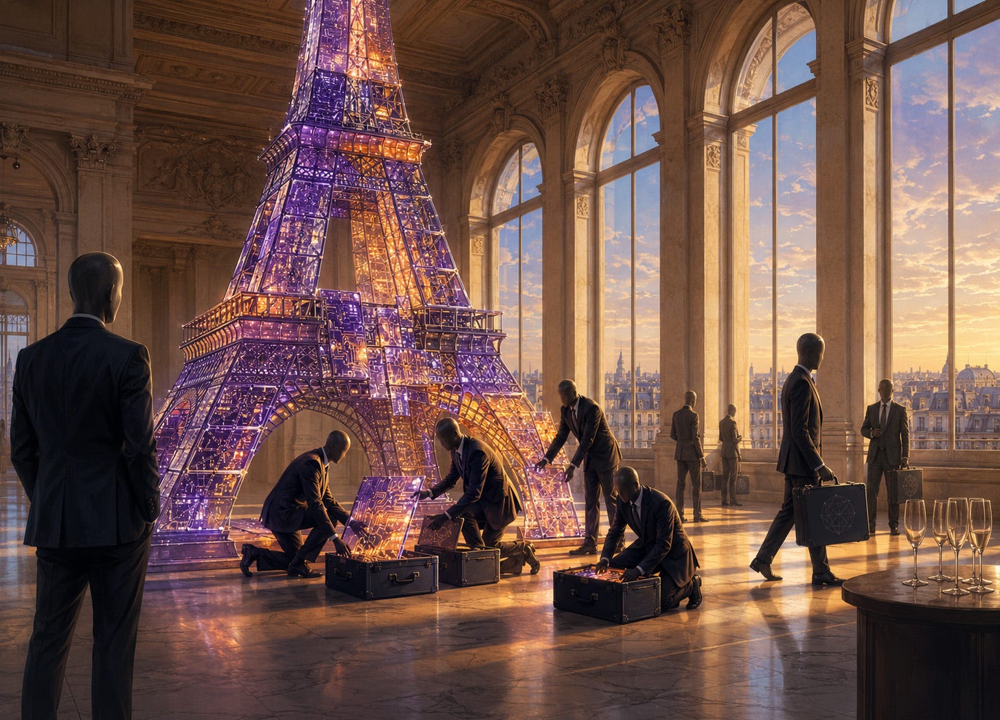 Illustration éditoriale — French Tech et cession silencieuse des champions français à des investisseurs étrangers Illustration éditoriale — French Tech et cession silencieuse des champions français à des investisseurs étrangers