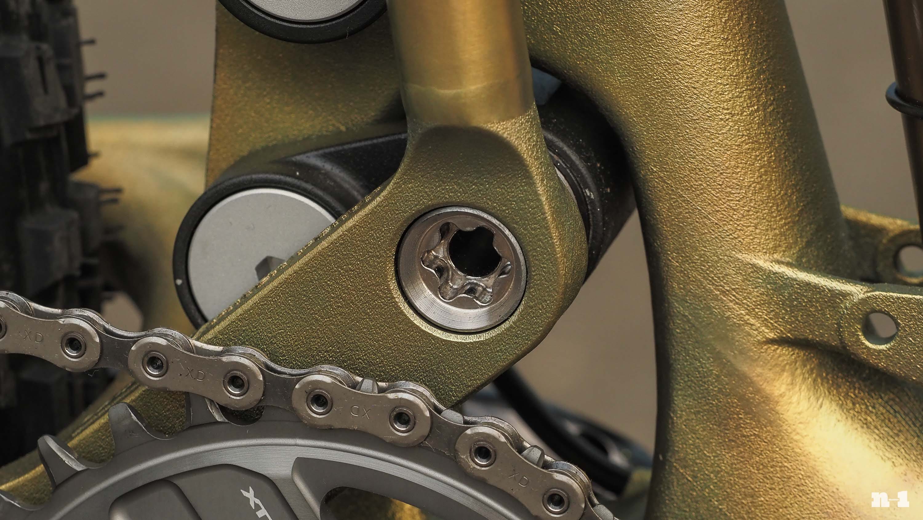 Firefly full-suspension titanium prototype pivot hardware