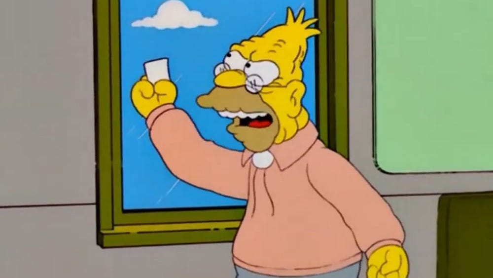 In The Simpsons, Homer’s dad shouts at a cloud