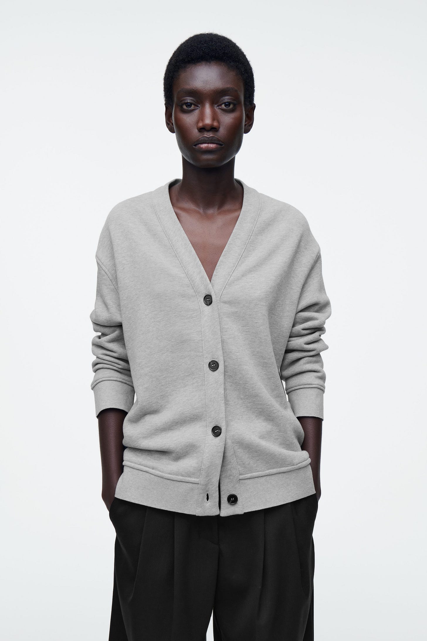 DOUBLE-FACED JERSEY V-NECK CARDIGAN - GREY MÉLANGE | COS