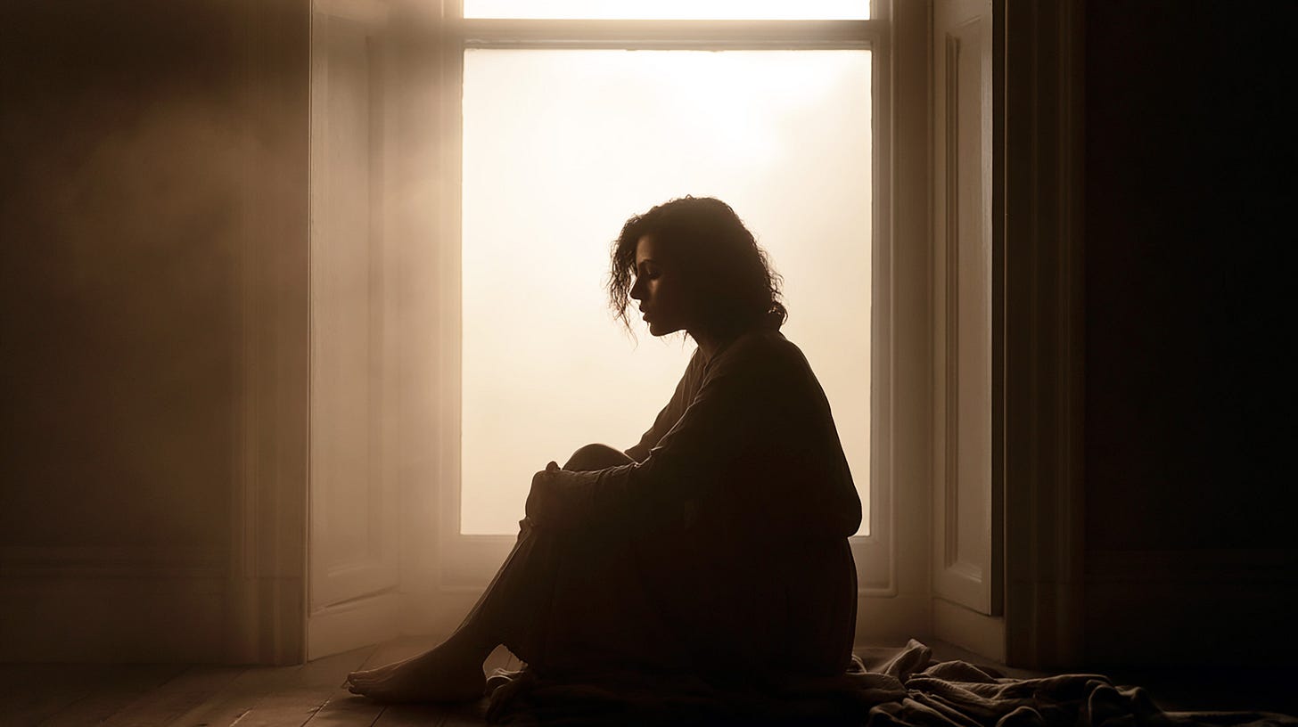 A person sits quietly in soft window light, reflecting in stillness, suggesting inward attention and mental clarity. A person sits quietly in soft window light, reflecting in stillness, suggesting inward attention and mental clarity.