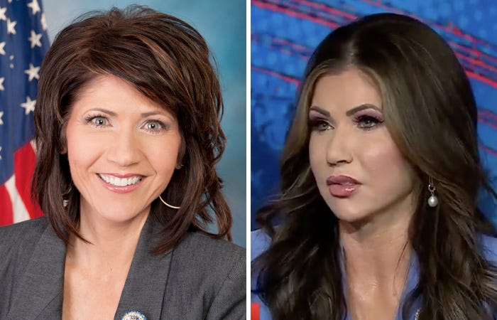 Kristi Noem transformation before-and-after pictures showing changes in hairstyle, makeup, and overall appearance over the years