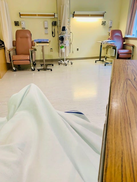 two photos taken in a hospital recovery room