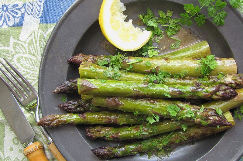 Quick-Braised Asparagus with Dijon-Thyme Pan Sauce, Cook the Vineyard
