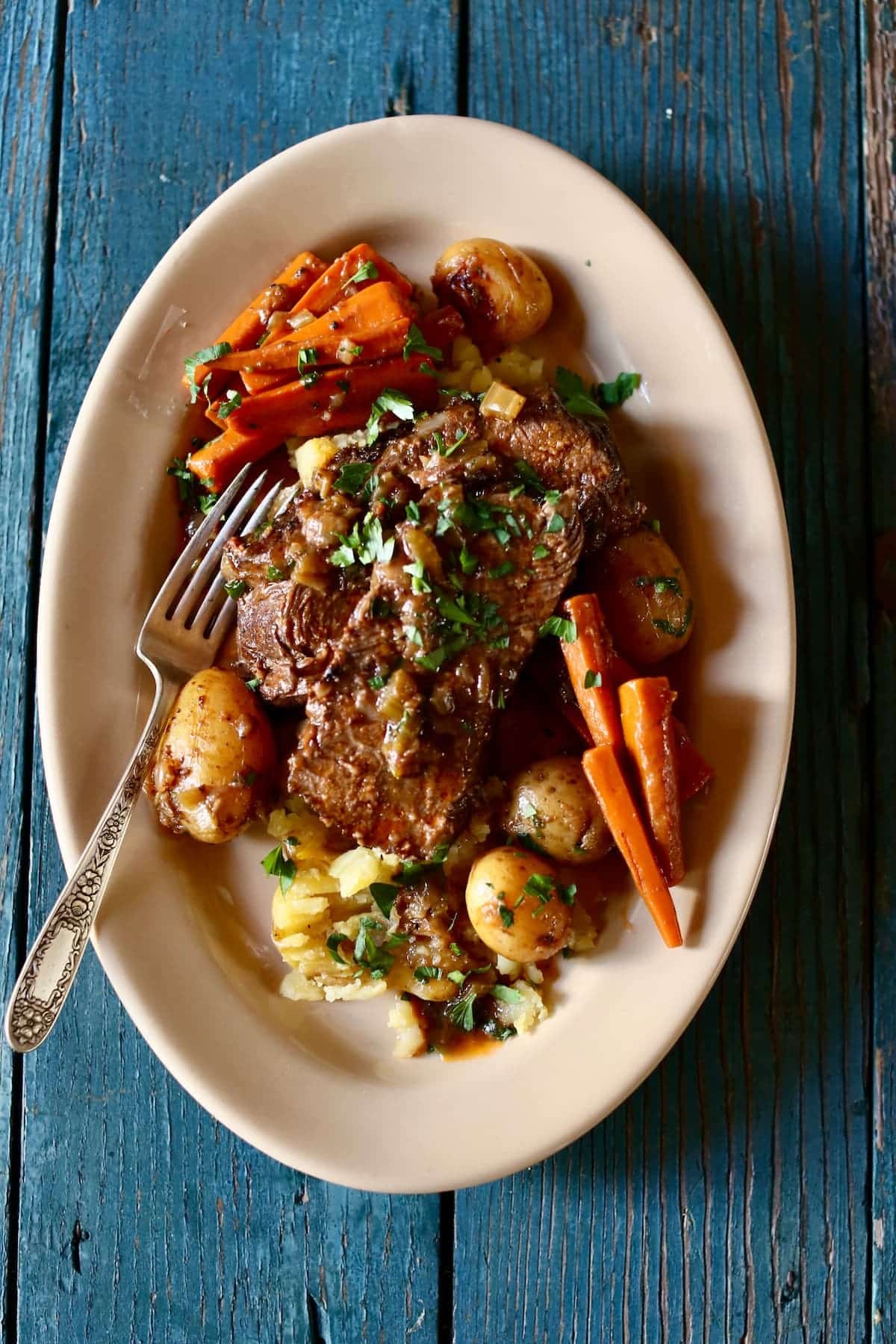 an overhead photo of pot roast.