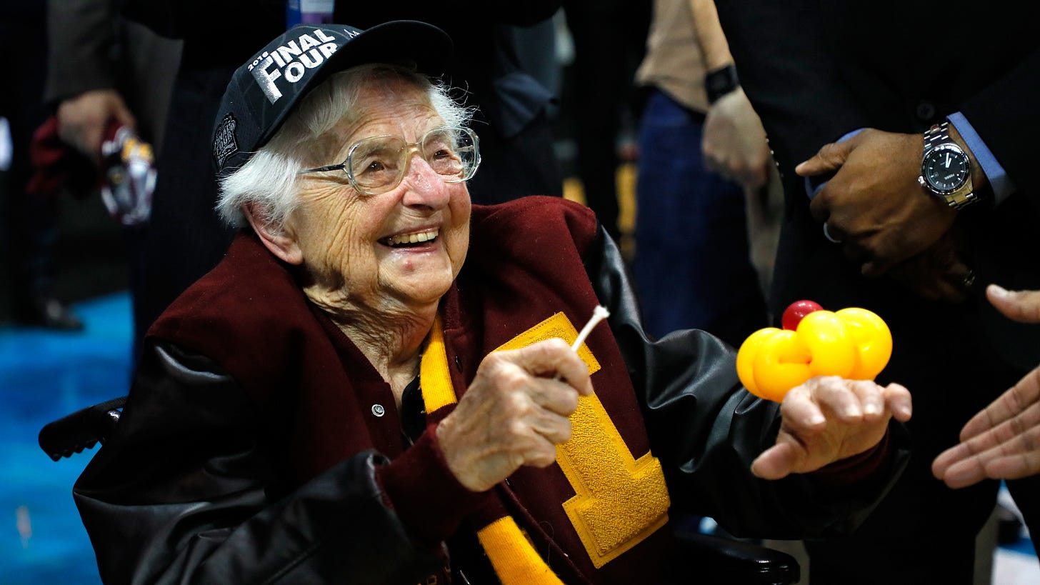 Sister Jean celebrates Loyola’s 2018 Final Four berth Sister Jean celebrates Loyola’s 2018 Final Four berth
