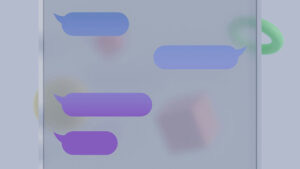 Imagem digital de balões de conversa de mensagem de texto sobre um fundo translúcido que simula uma tela de smartphone