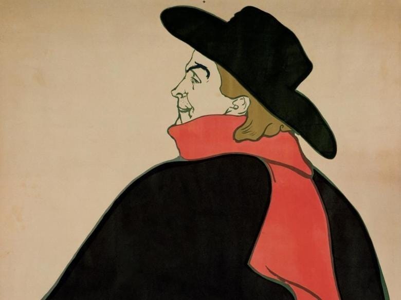Detail of Henri de Toulouse-Lautrec's print, Aristide Bruant in His Cabaret Detail of Henri de Toulouse-Lautrec's print, Aristide Bruant in His Cabaret