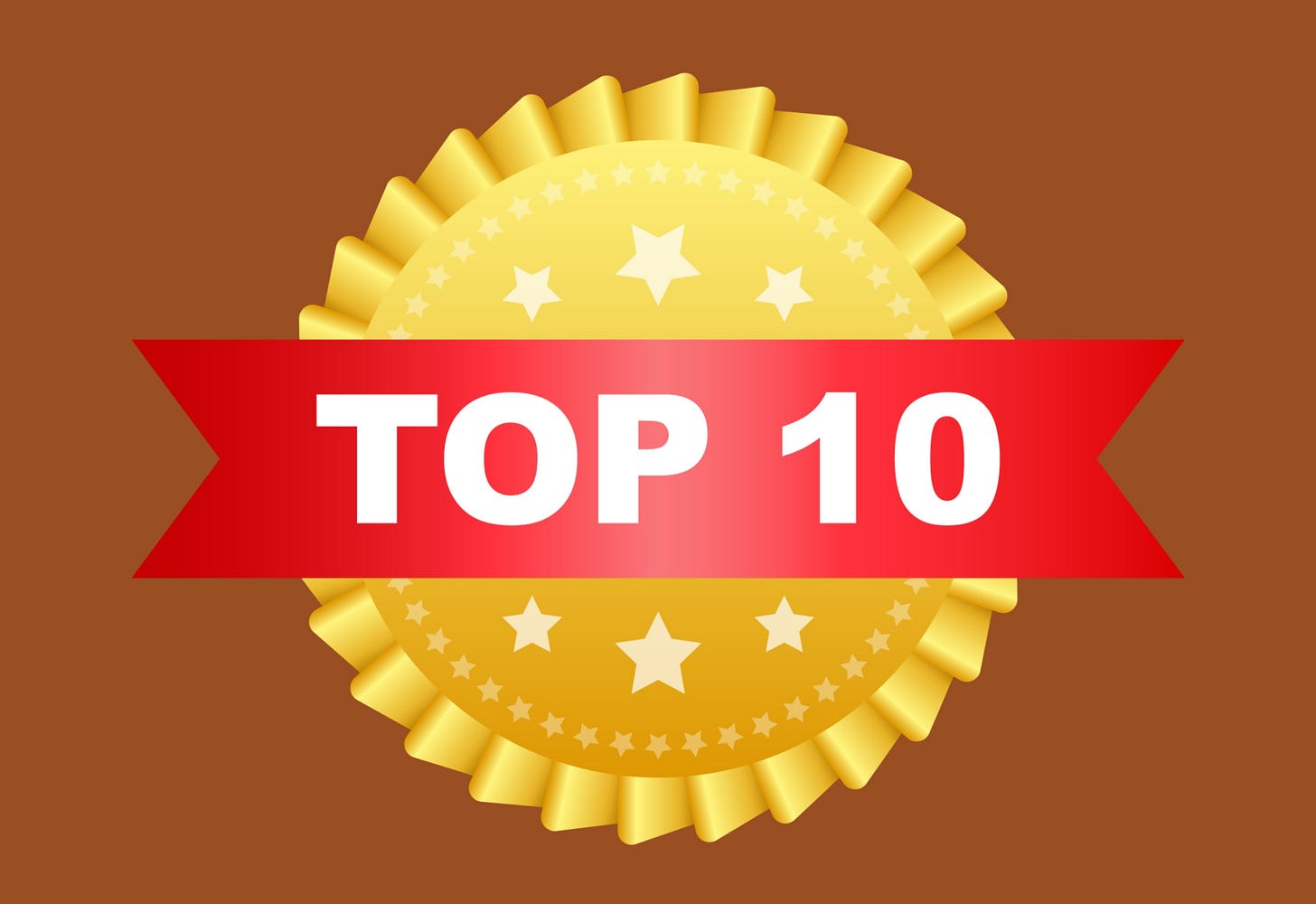 A red-ribboned gold certificate seal with the words Top 10 on it. A red-ribboned gold certificate seal with the words Top 10 on it.