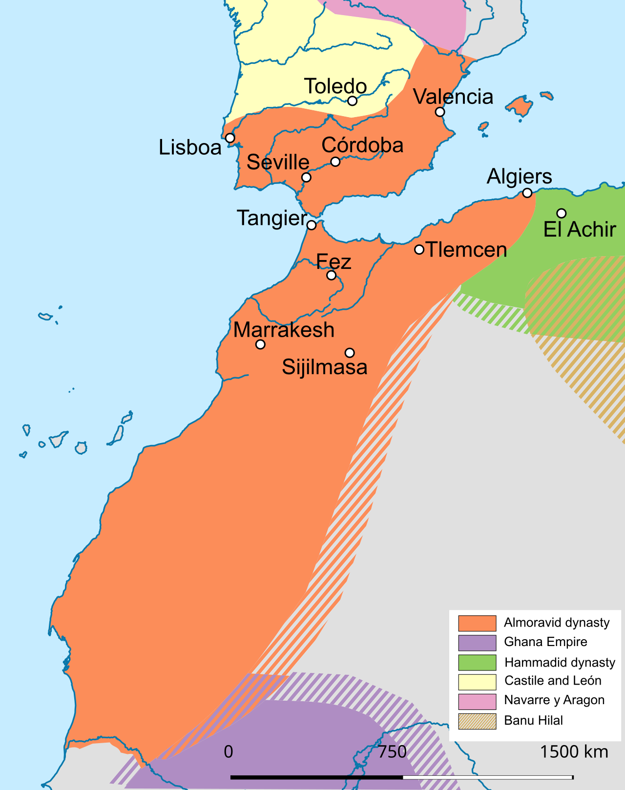 The Almoravid empire at its greatest extent The Almoravid empire at its greatest extent