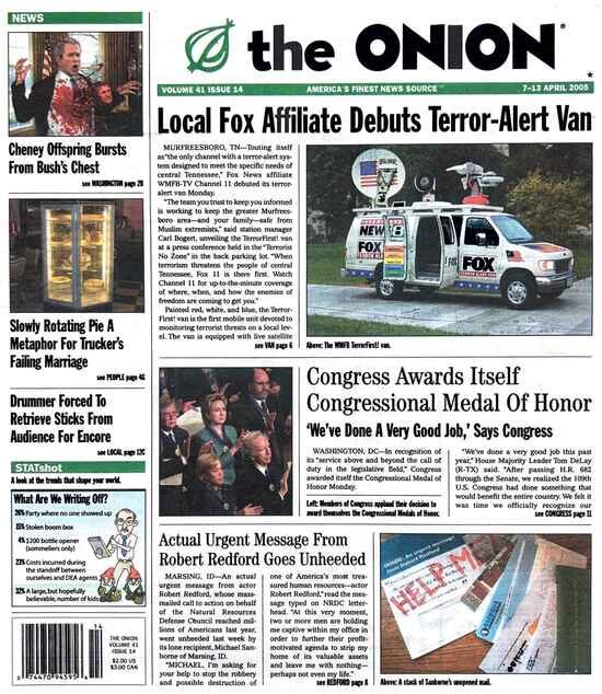 The front page of The Onion's print newspaper.