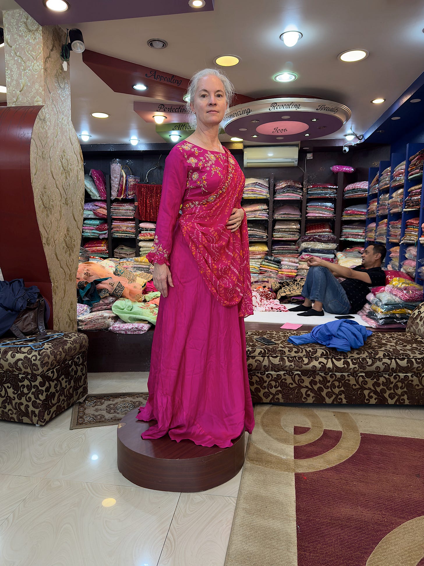 The most comfortable design was an all-in-one dress in light cotton, but the color was too bright, and the style was too casual for mother-of-the-groom.