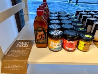 Products at RAYE pop up store. PAL & Leo, ancestral superfoods, shatta jam, jungle butter, fil foods, powder patisserie, over the moo