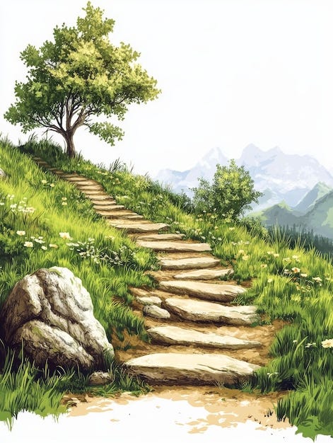 Stone Steps Leading Up to a Mountain Landscape | Premium AI-generated image