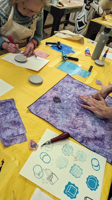 pattern making, block printing, using flowers to create textiles