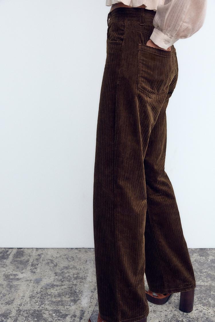 Zara STRAIGHT LEG CORDUROY PANTS - Dark brown - Image 3