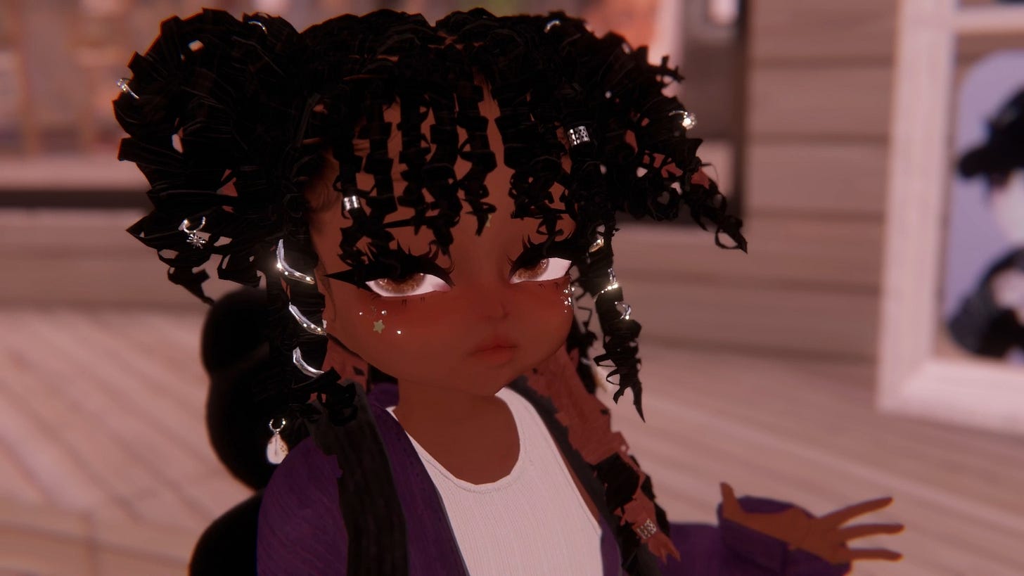 This is an image of Hayweee’s first avatar locs.
