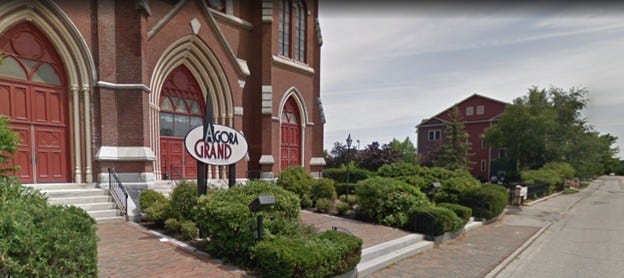 Left, St. Dom's colocated with the elementary school, left. Today, the closed St. Patrick's Church and the space where the school was torn down for public housing