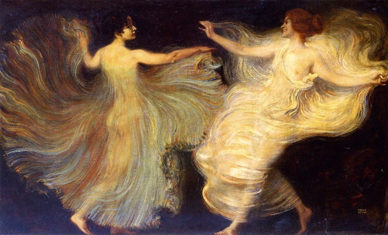 Dancers (1896). Franz von Stuck (German, 1863-1928). Oil on canvas.
Von Stuck’s femmes were not just fatales, though. His remarkable Dancers (1896) is one of his earlier paintings exploring images of dancing women. This seems to have been inspired by...