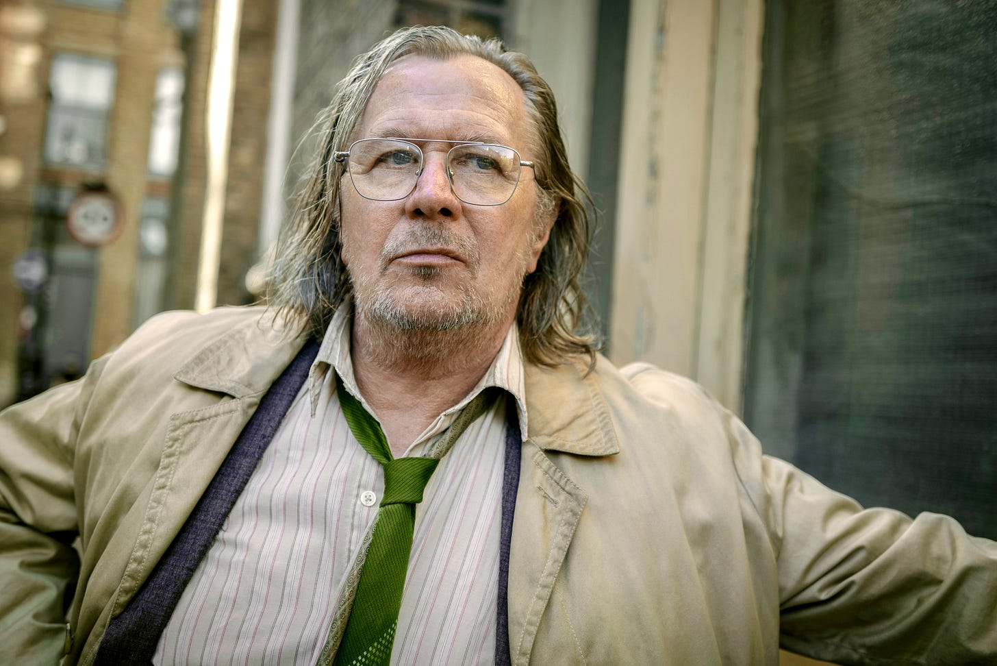 Actor Gary Oldman looking scruffy and scraggly