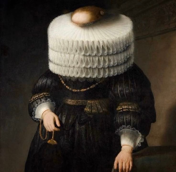 A surreal mixed-media portrait exploring the symbolic, emotional, and historical resonance of the color black—blending elements of Spanish court fashion with personal memory and modern visual language.