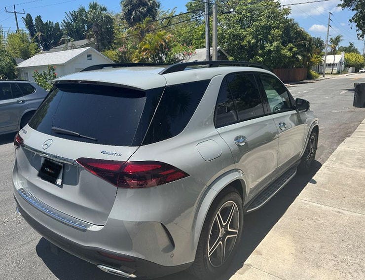 Golf ball dent on rear roof frame of Mac Walsh's car on Fourth Avenue North at Lakeside Drive (MAC WALSH)