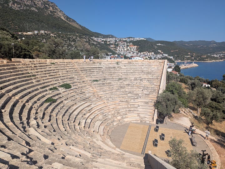 Ancient theater and evening dip in the Mediterranean