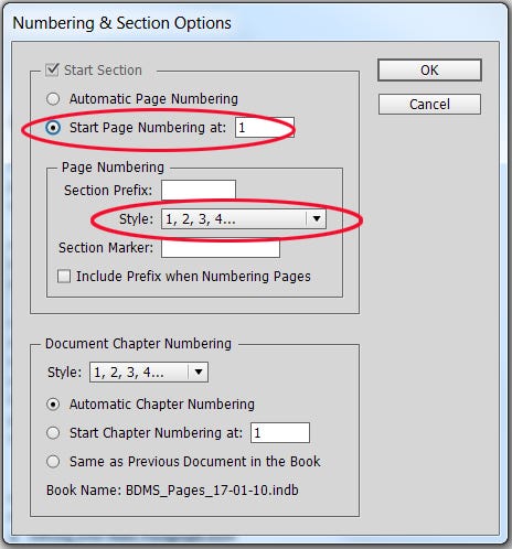 Page numbering for chapter 1 in Book feature Page numbering for chapter 1 in Book feature