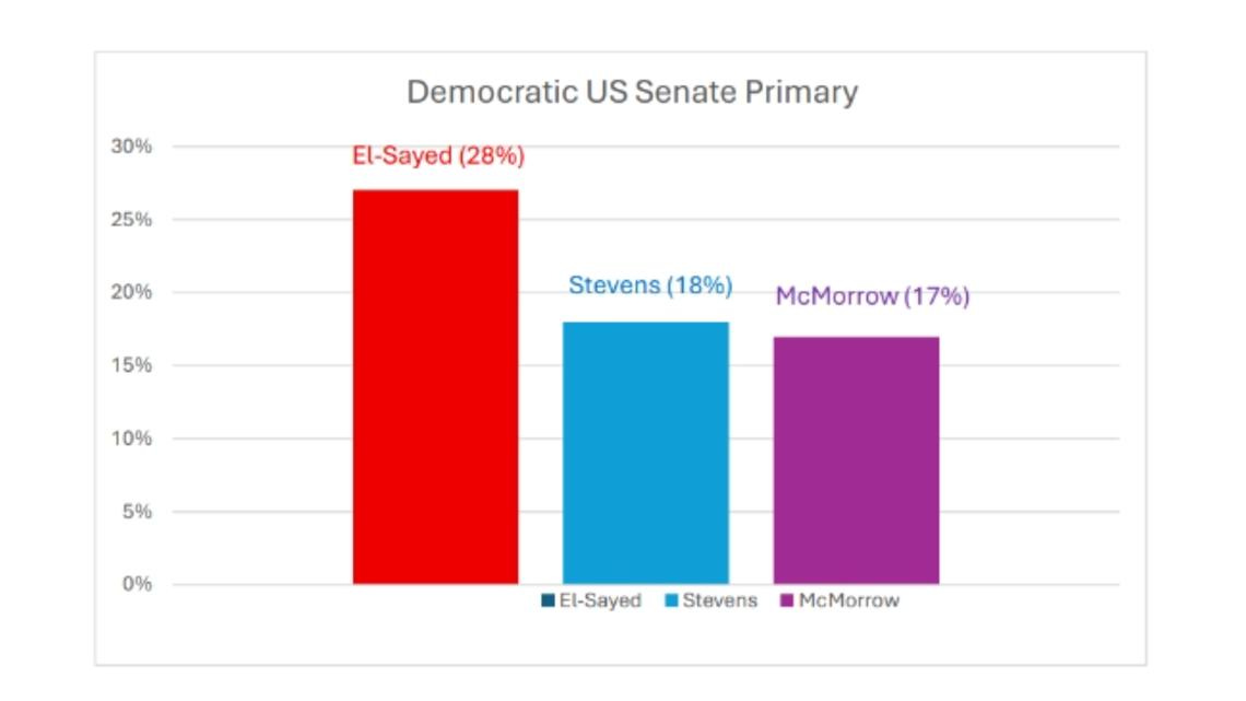 NEW POLLING: El-Sayed takes lead in Democratic primary for MI's U.S. Senate race, Rogers leads all Dem opponents | wzzm13.com NEW POLLING: El-Sayed takes lead in Democratic primary for MI's U.S. Senate race, Rogers leads all Dem opponents | wzzm13.com