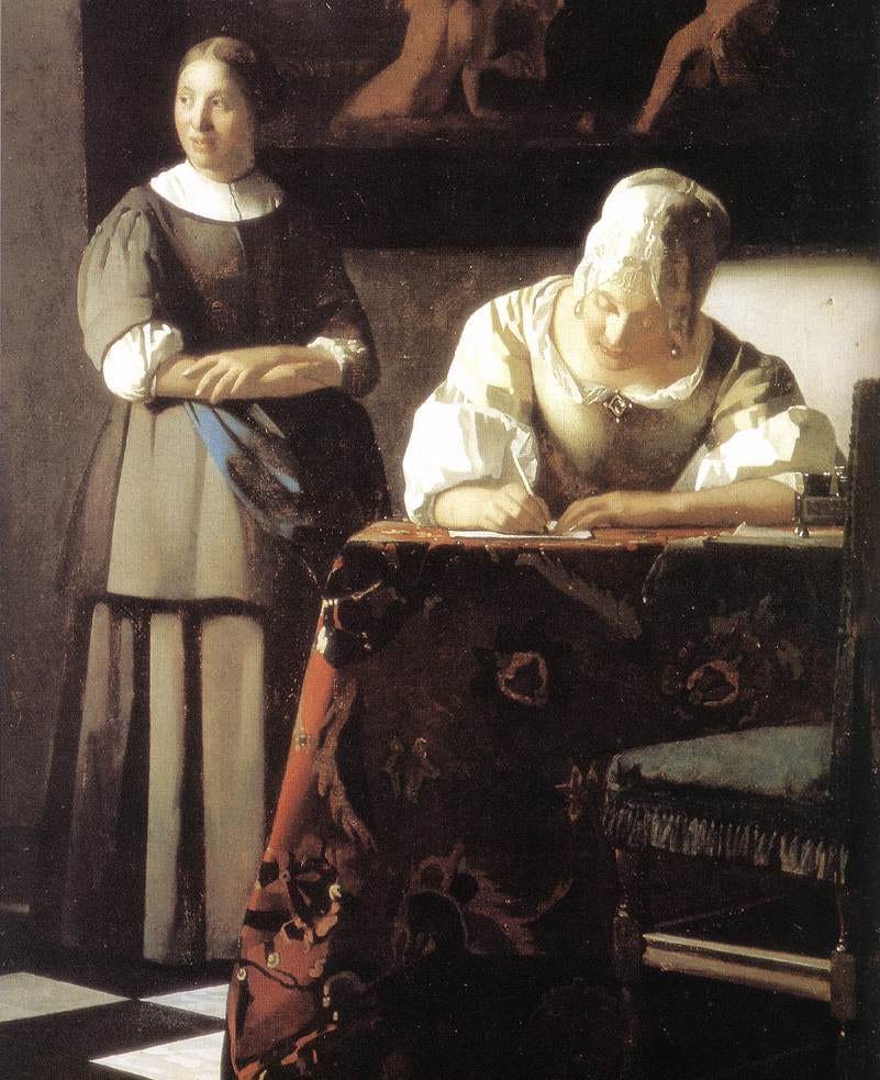 File:Johannes Vermeer - Lady Writing a Letter with Her Maid (detail) -  WGA24698.jpg - Wikimedia Commons