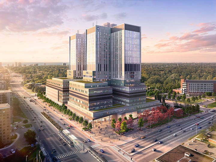 Rendering of Hospital building Exterior and Street view