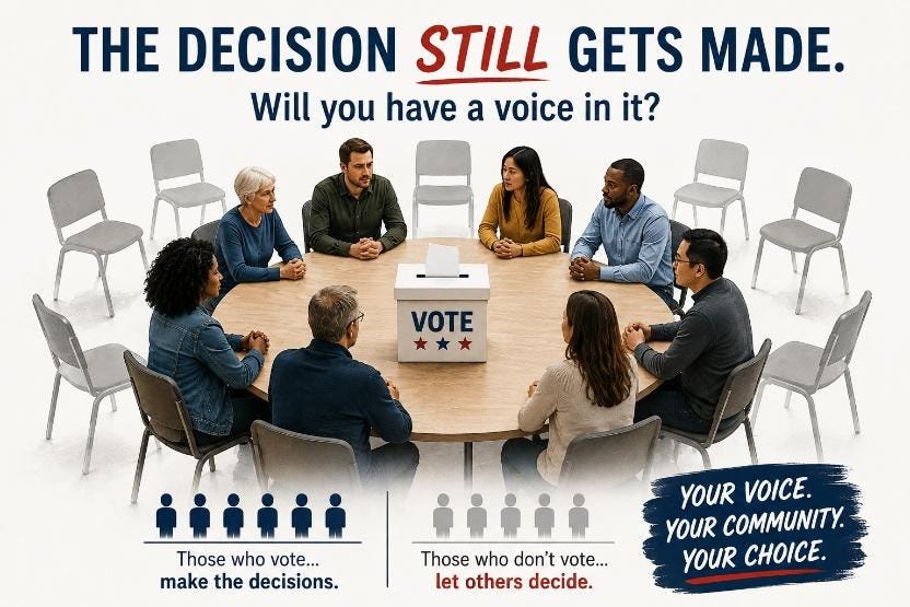 The image depicts a group of people in a meeting room, discussing the importance of voting, emphasizing that the decision-making power lies with those who participate in the voting process.

AI-generated content may be incorrect.