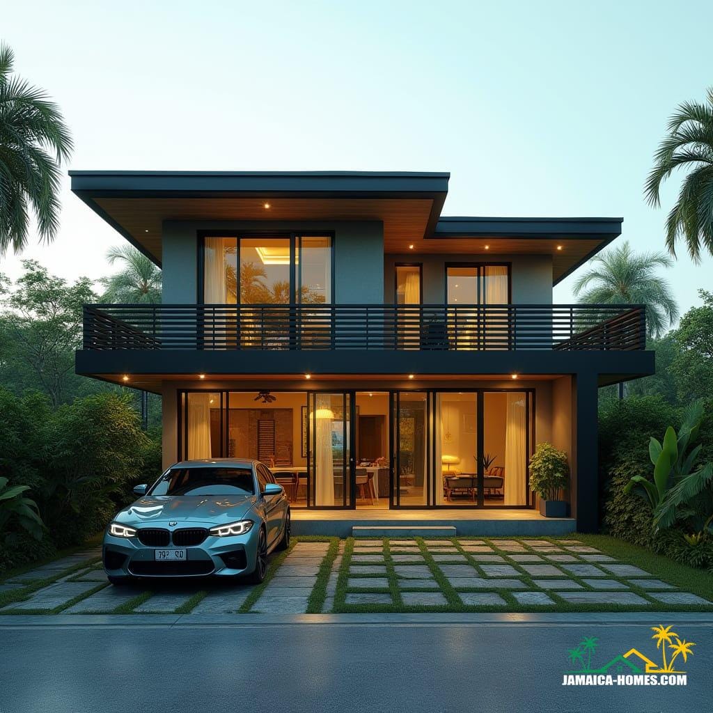 Design a single-level, affordable modern Jamaican home in the Caribbean. 
