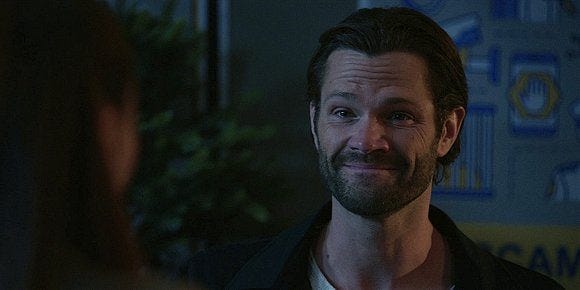 Jared Padalecki beginning to cry when Micki leaves Walker. Jared Padalecki beginning to cry when Micki leaves Walker.