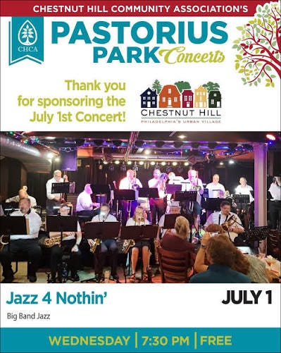 This Wednesday, July 1st, Chestnut Hill Business Association is sponsoring the Wednesday night concert @pastoriuspark ! Starting at 7:30pm | FREE Join us + the @chestnuthillcommunity to listen to @jazz4nothin 🎶🎤 Tag This Wednesday, July 1st, Chestnut Hill Business Association is sponsoring the Wednesday night concert @pastoriuspark ! Starting at 7:30pm | FREE Join us + the @chestnuthillcommunity to listen to @jazz4nothin 🎶🎤 Tag