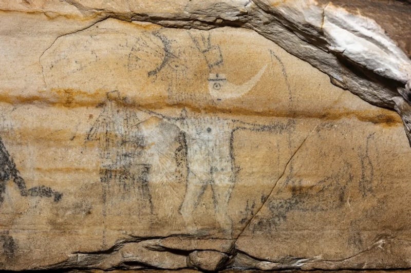 The figure known as Morning Star, also called Hawk or Birdman, shown in a scene depicting the first sunrise. The new study dates the image to about 980 years ago, placing it in the Mississippian period. Photo Mike Chervinko. The figure known as Morning Star, also called Hawk or Birdman, shown in a scene depicting the first sunrise. The new study dates the image to about 980 years ago, placing it in the Mississippian period. Photo Mike Chervinko.