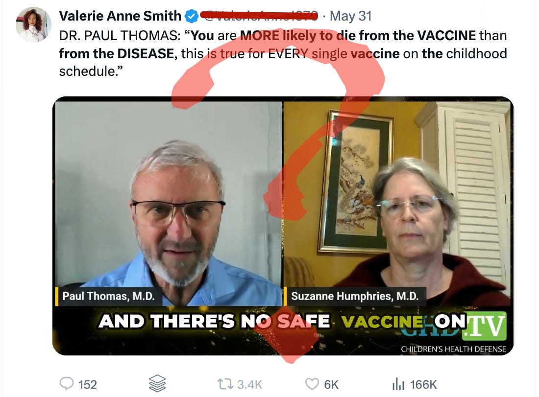 Among 813 measles cases in the past 10 years in Texas, two unvaccinated children died in 2025. And the last measles vaccine death in Texas? There have been no VAERS reports of measles vaccine deaths in the past ten years, despite the fact that over 6.6 million doses of MMR vaccines have been given to Texas children! Now ask Paul Thomas and Suzanne Humphries again which is safer? Among 813 measles cases in the past 10 years in Texas, two unvaccinated children died in 2025. And the last measles vaccine death in Texas? There have been no VAERS reports of measles vaccine deaths in the past ten years, despite the fact that over 6.6 million doses of MMR vaccines have been given to Texas children! Now ask Paul Thomas and Suzanne Humphries again which is safer?