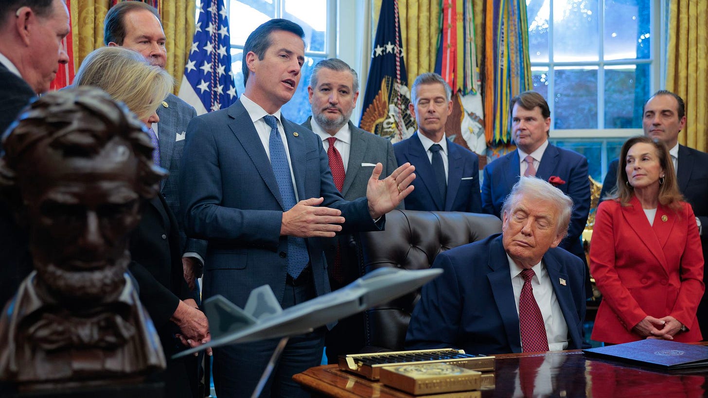 Sen. Bernie Moreno (R-OH) speaks as U.S. President Donald Trump hosts Republican members of Congress in the Oval Office at the White House