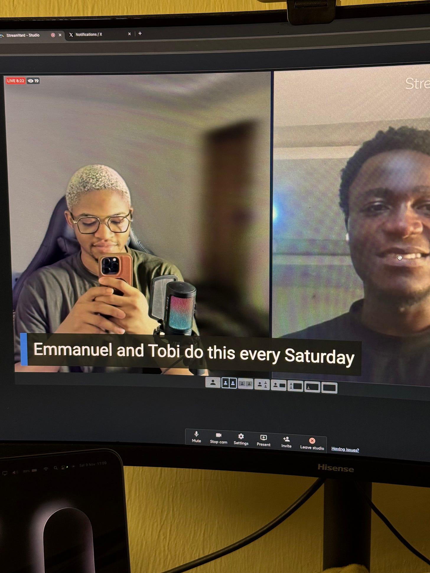 Emmanuel and Tobi in a photo after our livestream