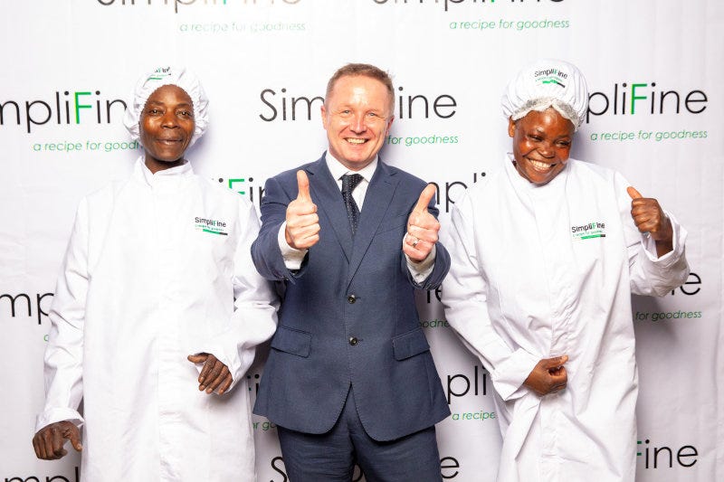 Steven Carlyon (centre), president of SimpliFine Foods, with two staff members.