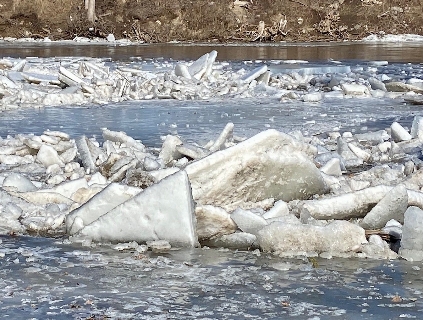 Photo of an ice jam in a river
