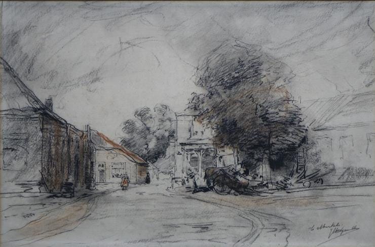 'Straatje te Markeloo' - Krijt op papier: Jan Hillebrand Wijsmuller (lot 623)