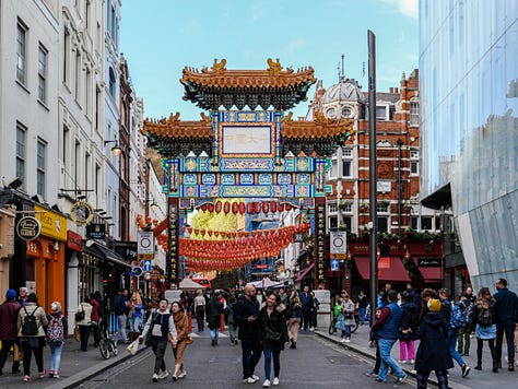 Three images depicting Chinatown London, UK.